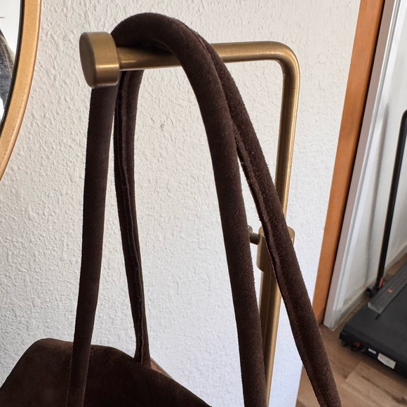 Prada Vintage Scamosciato Brown Suede Shoulder Bag Silver Hardware Push Lock - Picture 9 of 16